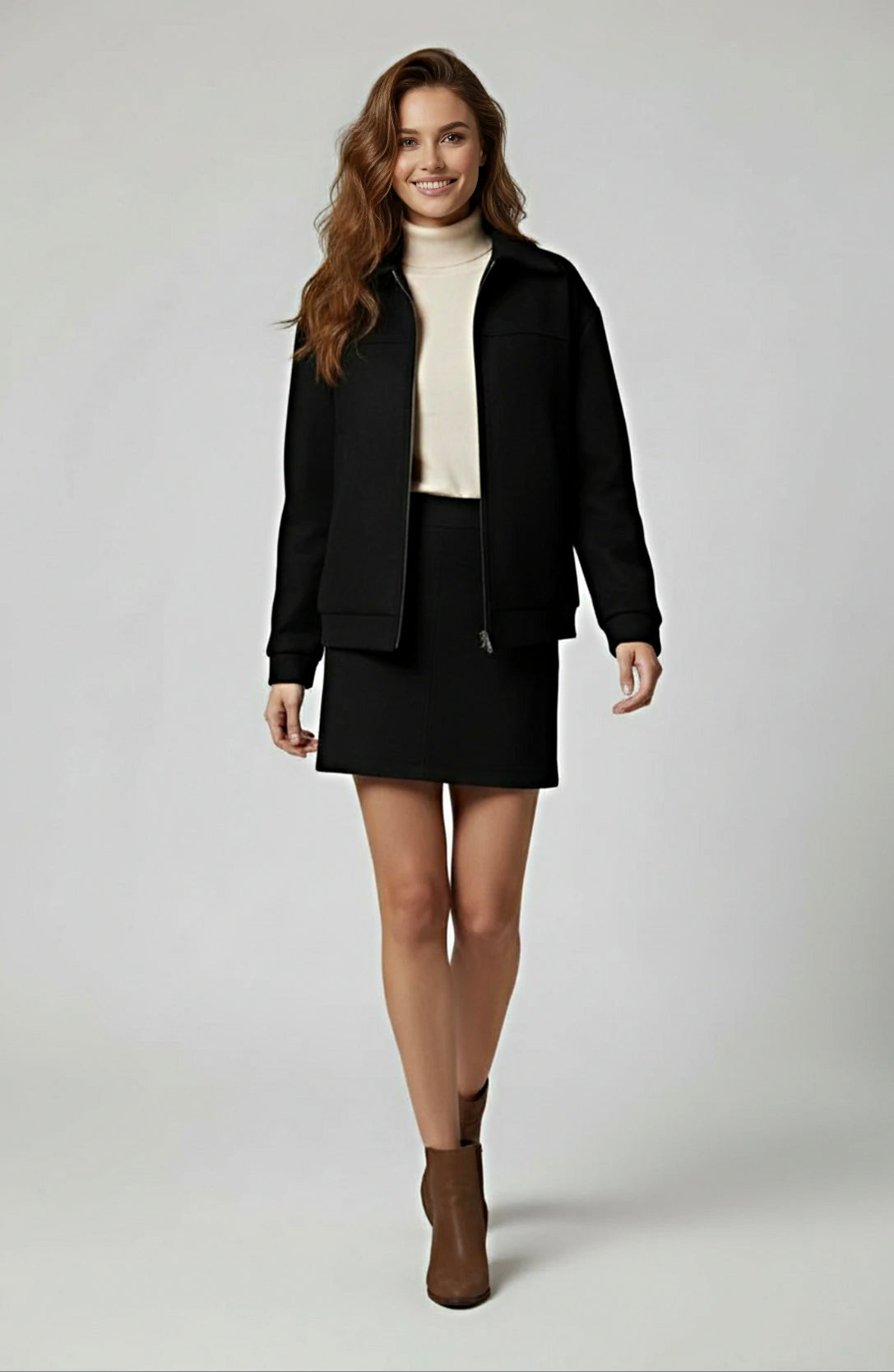 Σετ Alcantara Bomber Jacket & Μίνι Φούστα με Εσωτερικό Σορτσάκι