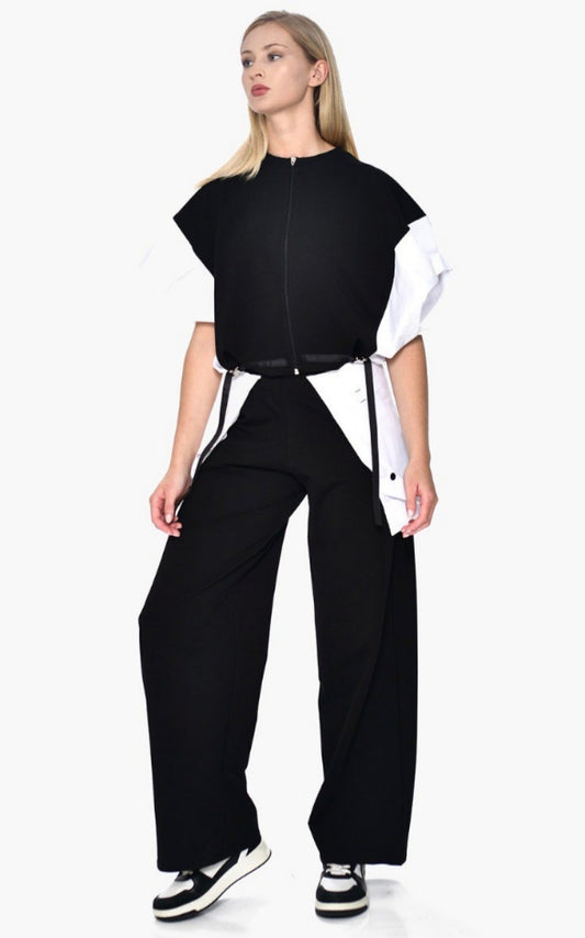 Ασπρόμαυρο Γυναικείο Σύνολο Δύο Κομματιών με Αθλητικές Γραμμές