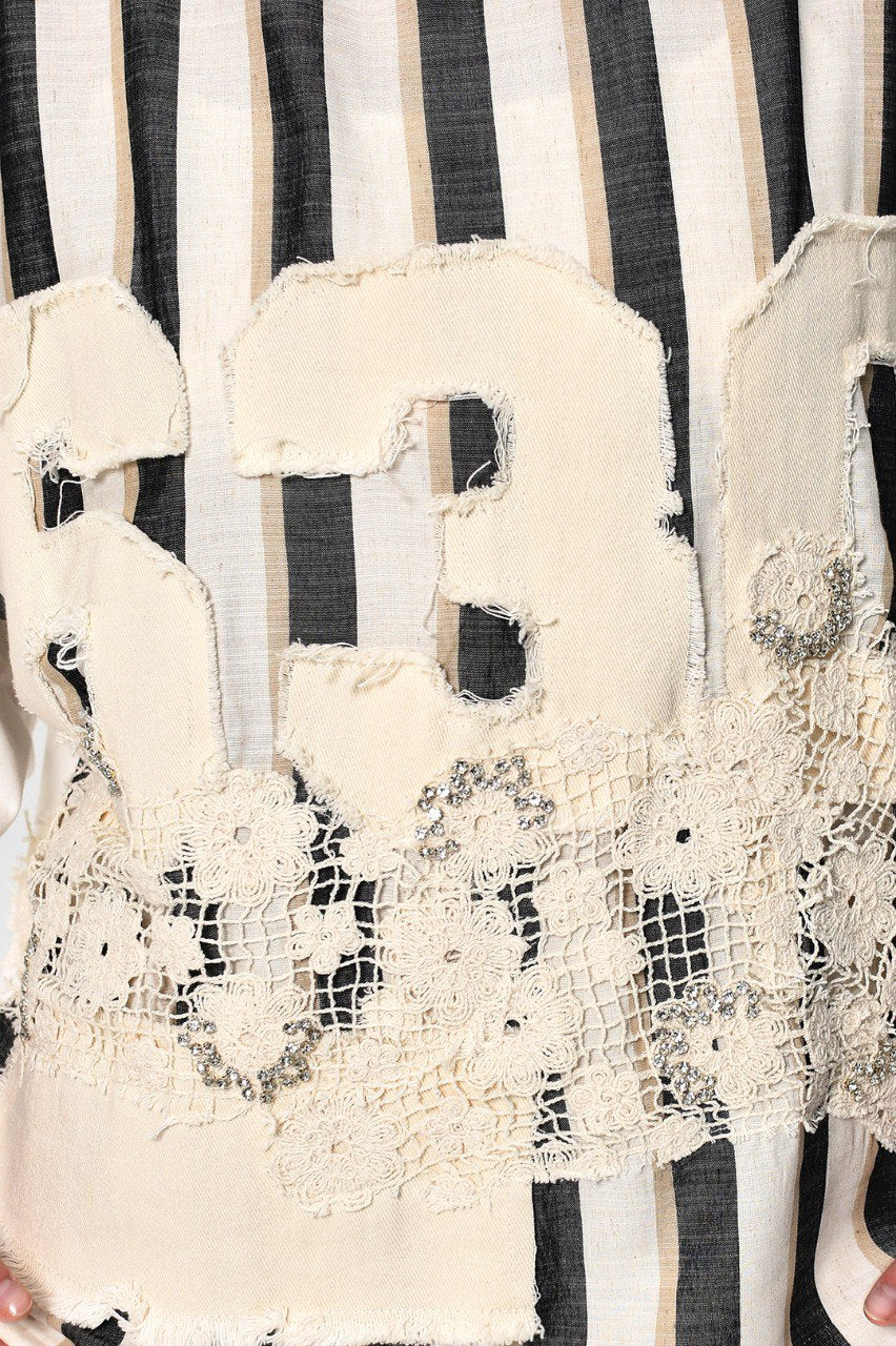 Ριγέ Βαμβακερή Μπλούζα με Ανάγλυφες Λεπτομέρειες