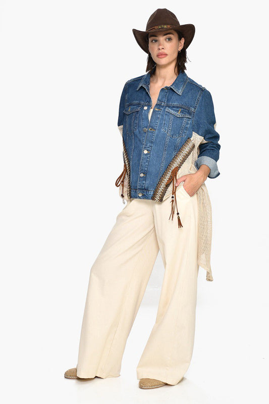 Τζιν Τζάκετ με Πλεκτές Λεπτομέρειες και Διακοσμητικά Στοιχεία