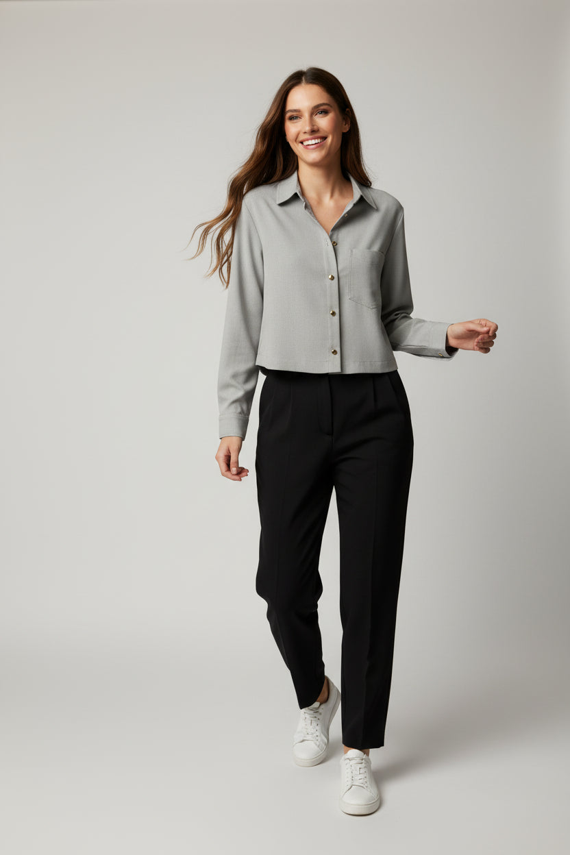 Γυναικείο Γκρι Πουκάμισο από 100% Βαμβάκι