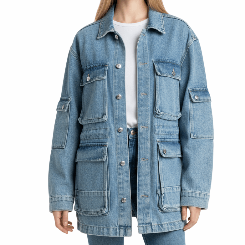 Τζάκετ Τζιν με Πολλές Τσέπες – 100% Βαμβάκι