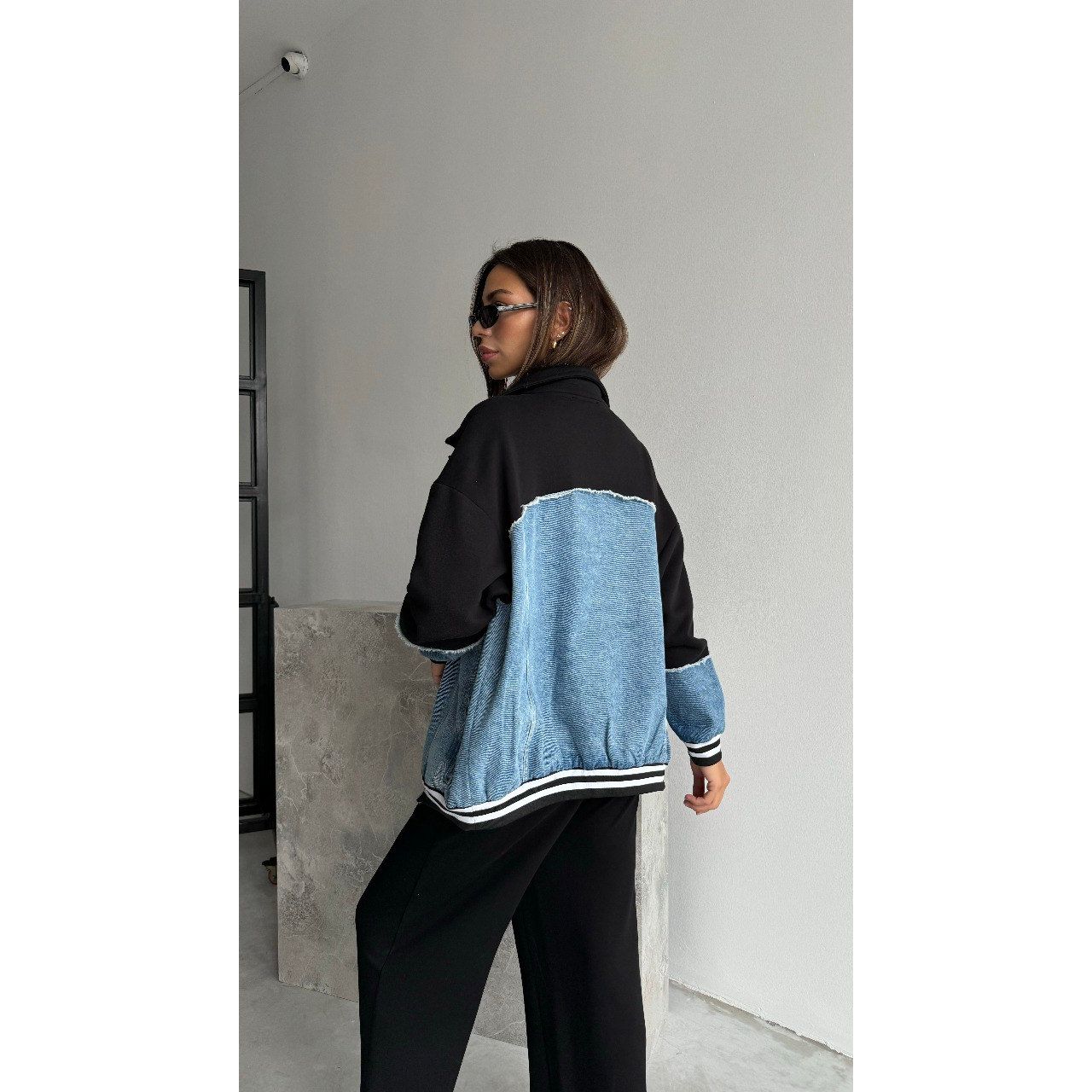 Bomber τζάκετ τζίν- Μαύρο & Μπλέ