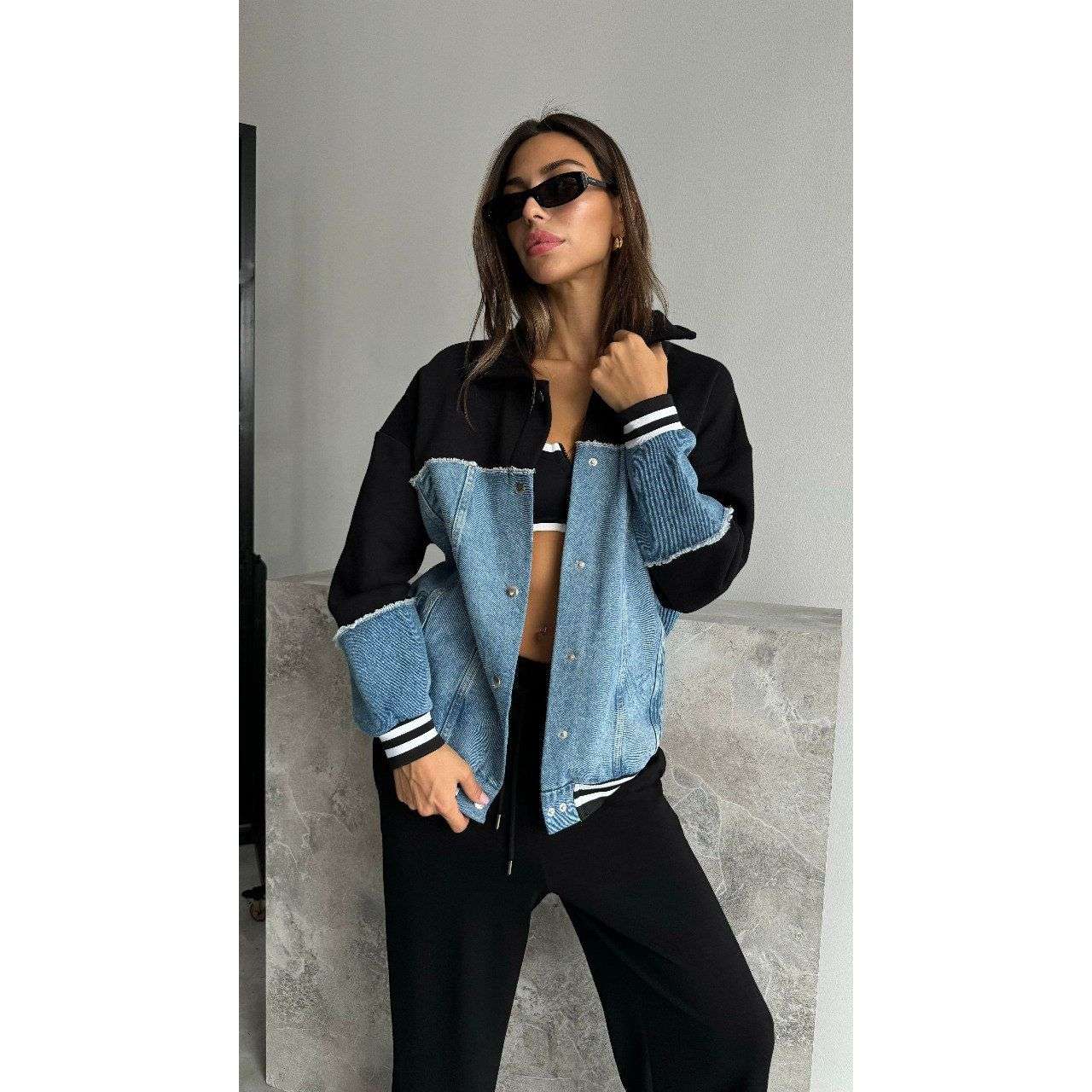 Bomber τζάκετ τζίν- Μαύρο & Μπλέ