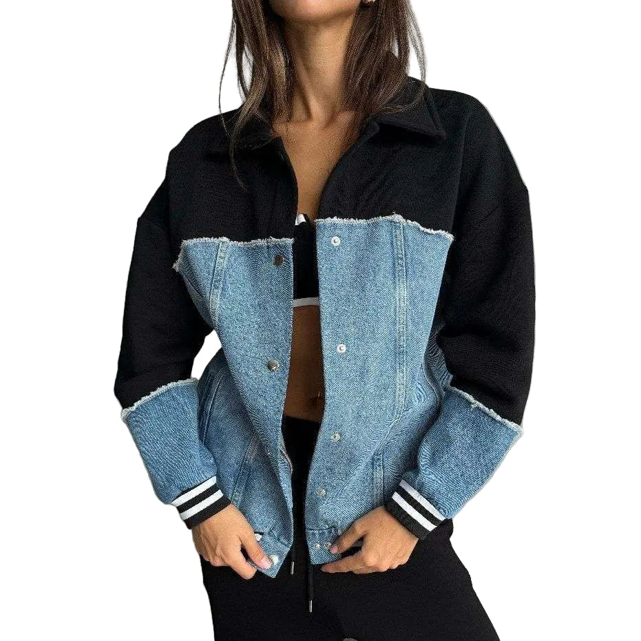 Bomber τζάκετ τζίν- Μαύρο & Μπλέ