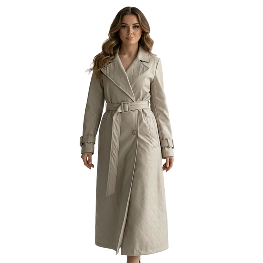 Καπιτονέ Καμπαρντίνα Δερματίνης με Ζώνη – Μπεζ