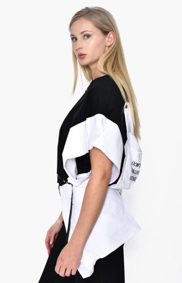 Ασπρόμαυρο Γυναικείο Σύνολο Δύο Κομματιών με Αθλητικές Γραμμές