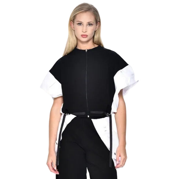 Ασπρόμαυρο Γυναικείο Σύνολο Δύο Κομματιών με Αθλητικές Γραμμές