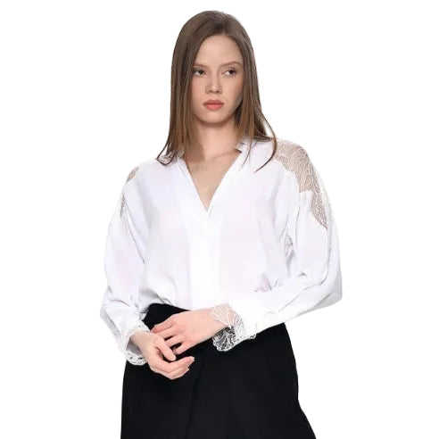 Λευκό Πουκάμισο με Λεπτομέρειες Δαντέλας