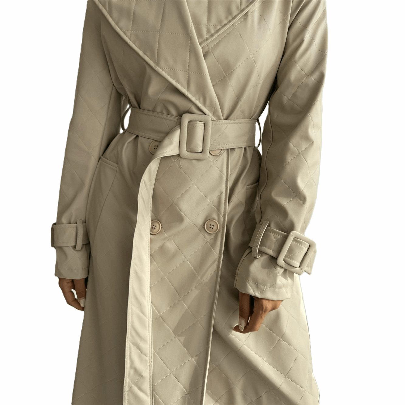 Καπιτονέ Καμπαρντίνα Δερματίνης με Ζώνη – Μπεζ