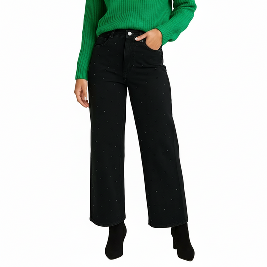 Μαύρο Φαρδύ Τζιν με Διακριτικές Παγιέτες