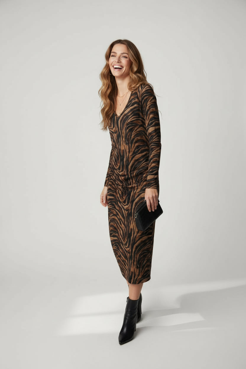 Γυναικείο Φόρεμα Midi Animal Print – Ελληνικής Κατασκευής