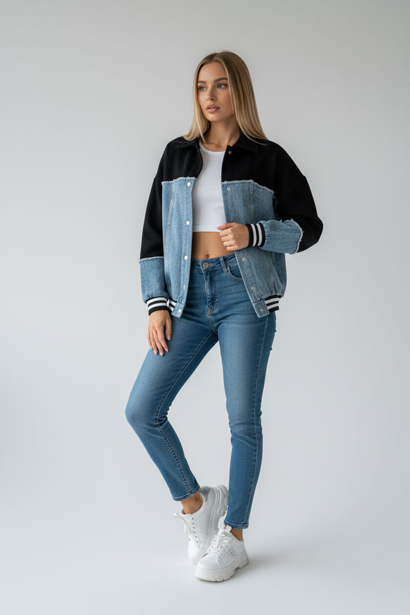 Bomber τζάκετ τζίν- Μαύρο & Μπλέ