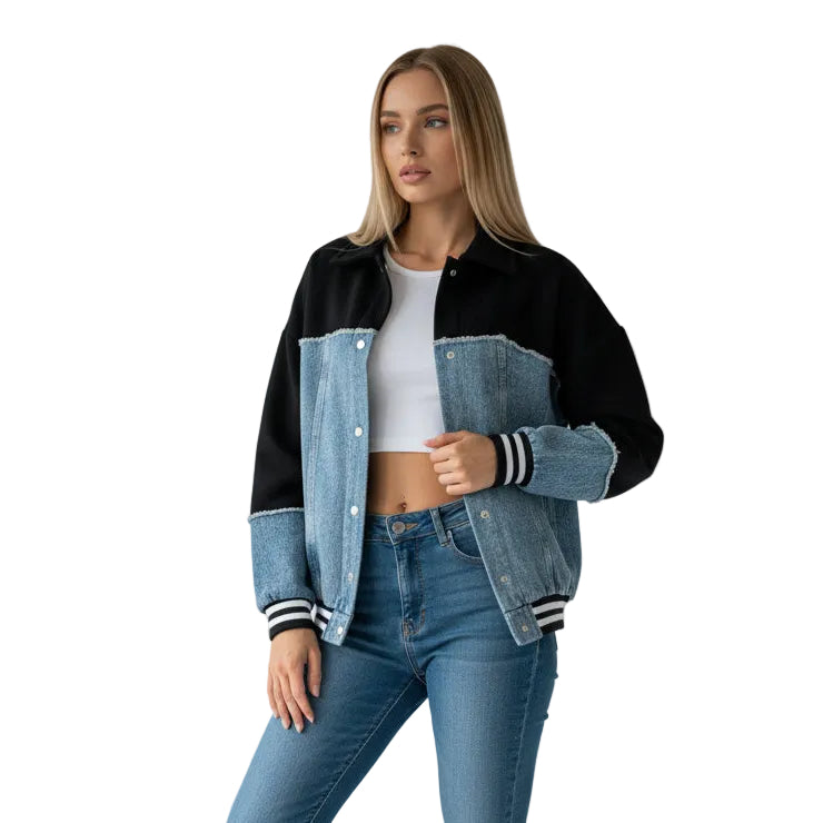 Bomber τζάκετ τζίν- Μαύρο & Μπλέ